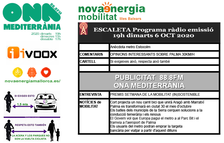 Programa ràdio Revista NOVA ENERGIA MOBILITAT 6 OCT 2020