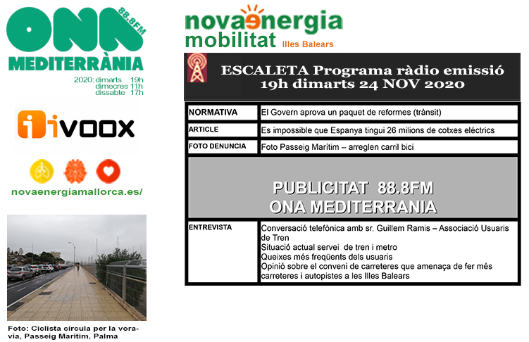 Programa ràdio Revista NOVA ENERGIA MOBILITAT 24NOV2020